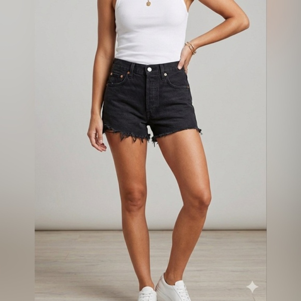 RE/DONE Revolve Women's Sz 25 Originals 70's High Rise Denim Shorts Black Jean 0